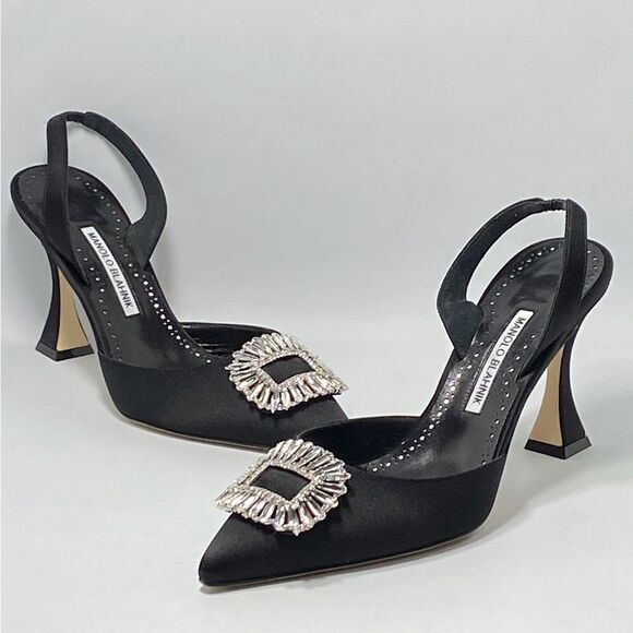 Manolo Blahnik Prietasli 90 Embellished Satin Slingback Pumps size 41.5 - Picture 8 of 11